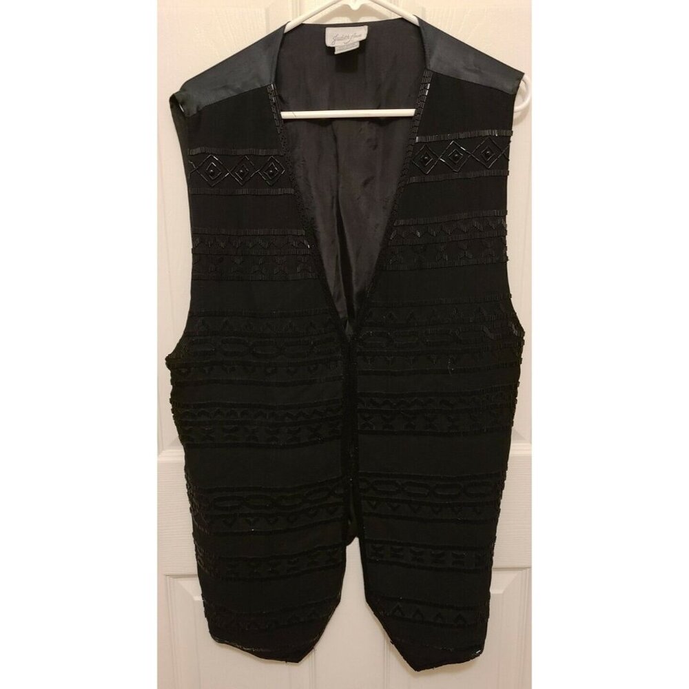 Vintage Judith Ann Women's Sleeveless Black Beaded Vest Rayon India Size Large‎